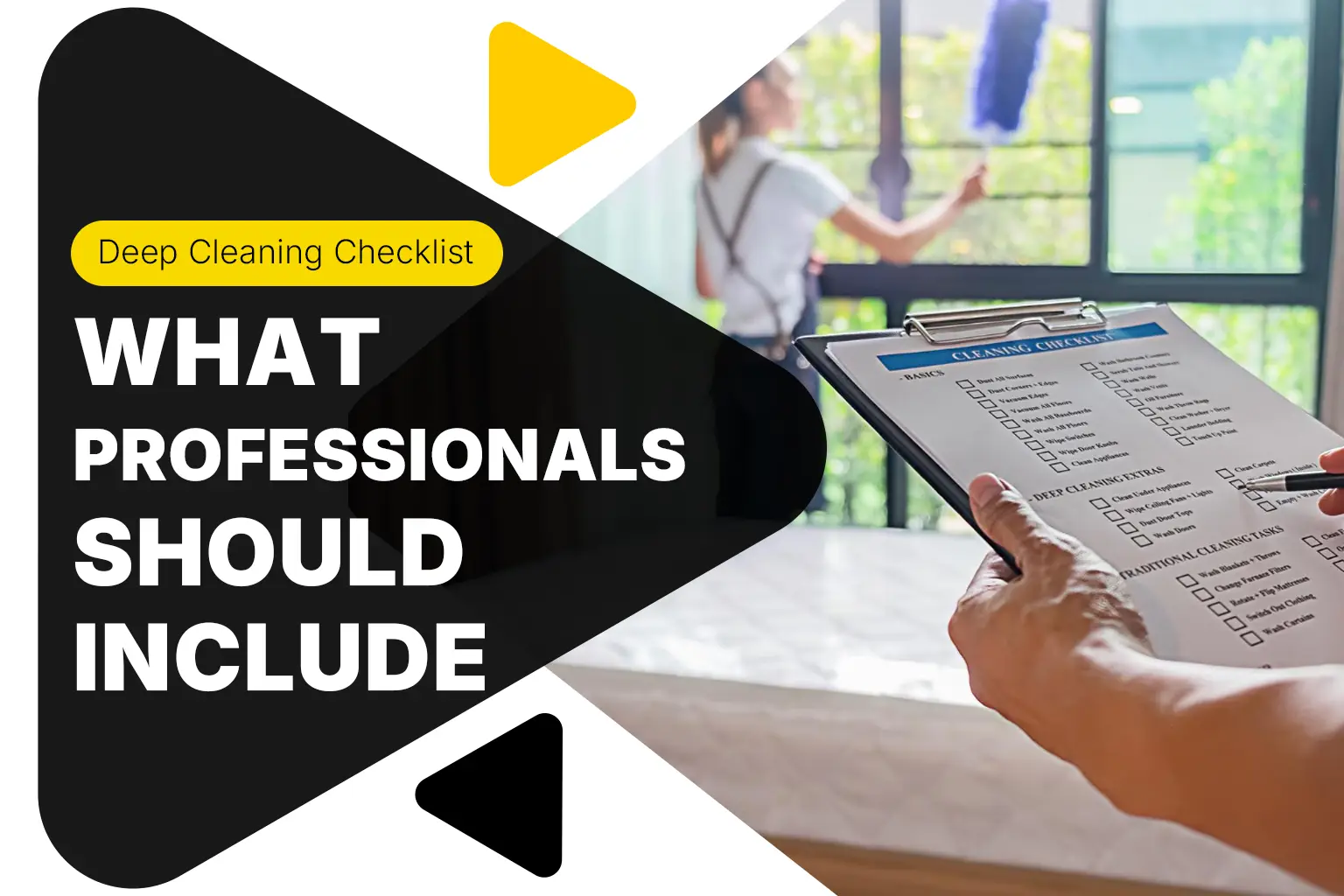 Professional deep cleaning checklist being reviewed by cleaner in modern UAE office workspace