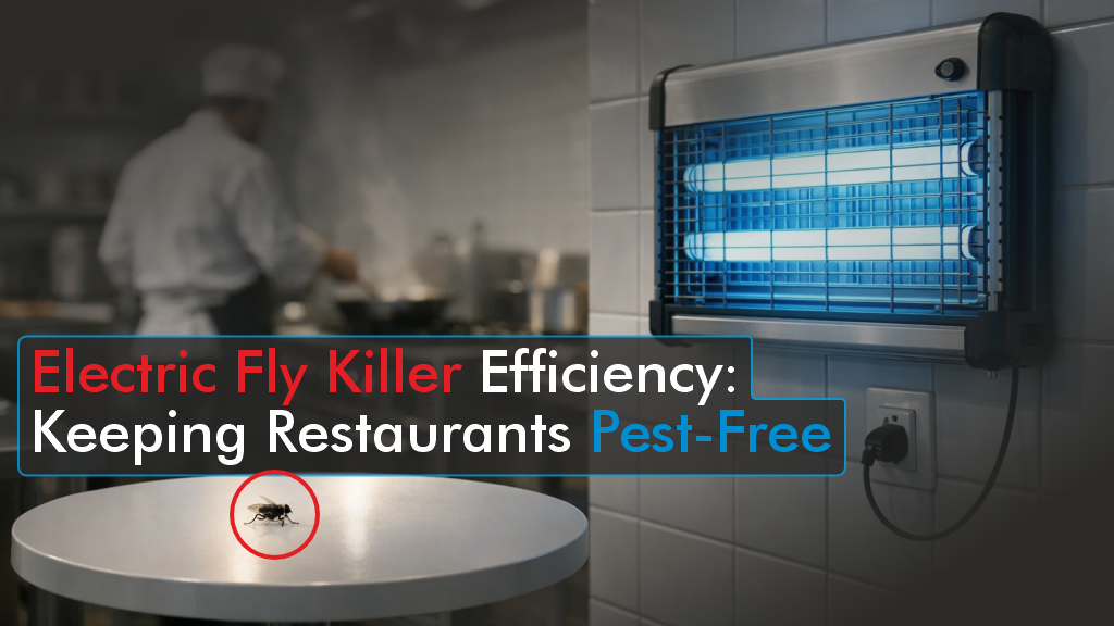 Electric fly killer in restaurant kitchen improving pest control hygiene and food safety standards