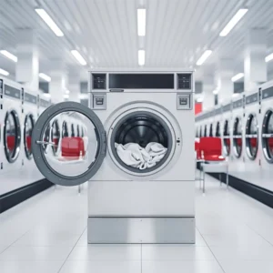 Commercial laundry facility with industrial washing machine