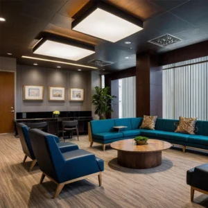 Elegant corporate waiting lounge with modern seating arrangement