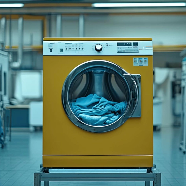 modern laundromat with multiple washing machines