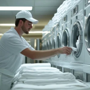 industrial washing machine in commercial laundry